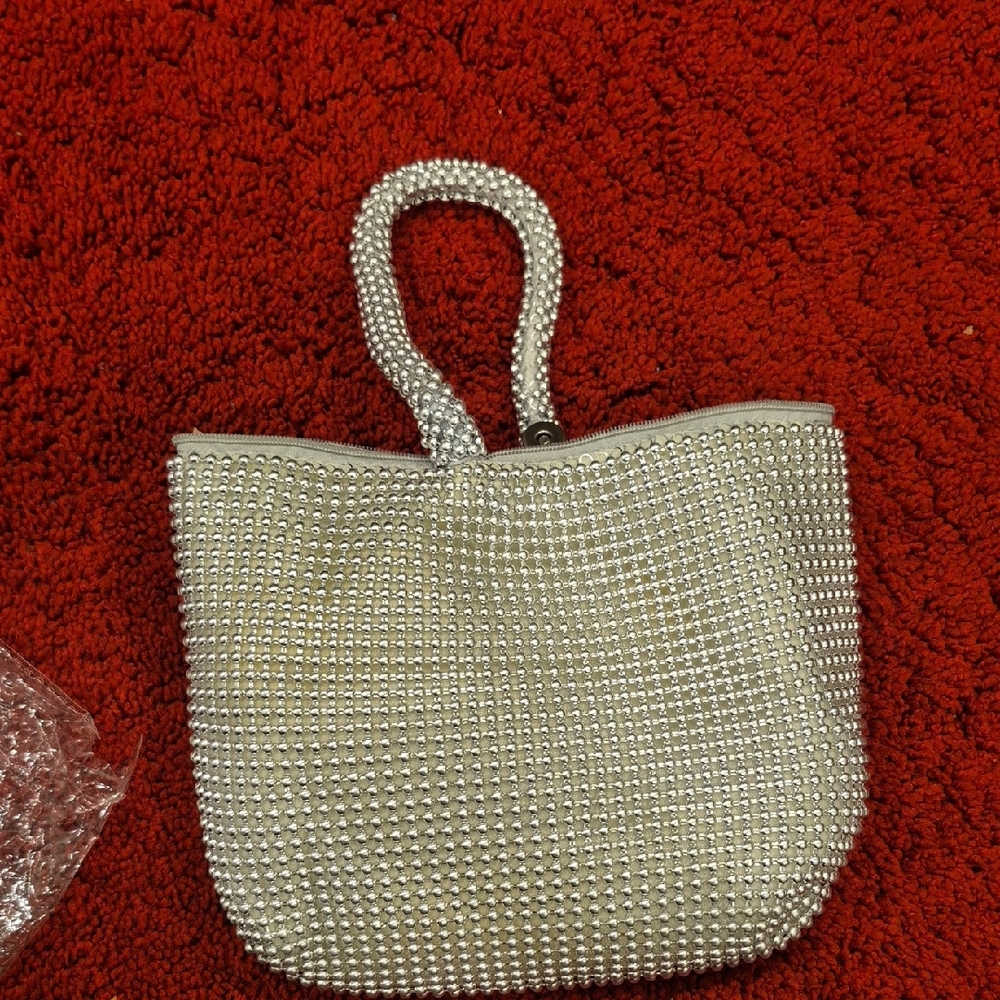 Elegant Silver Beaded Women's Bag